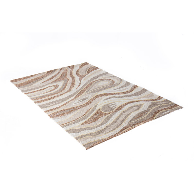 Beige and Brown Wool Hand-Tufted Rectangular Area Rug