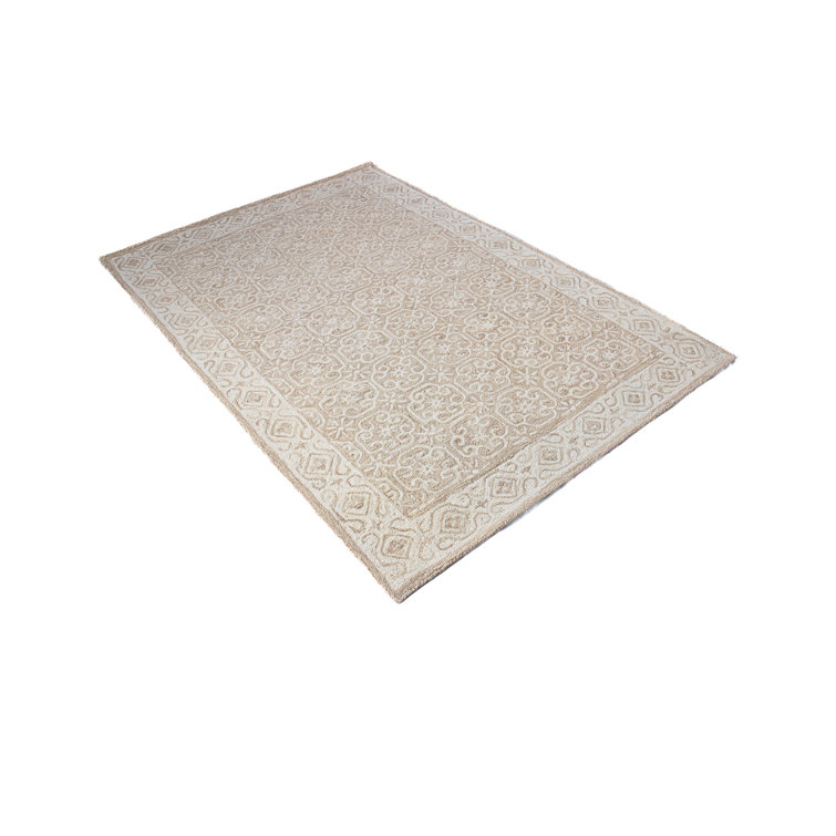 Handmade Beige Wool Rectangular 5' x 7' Tufted Area Rug