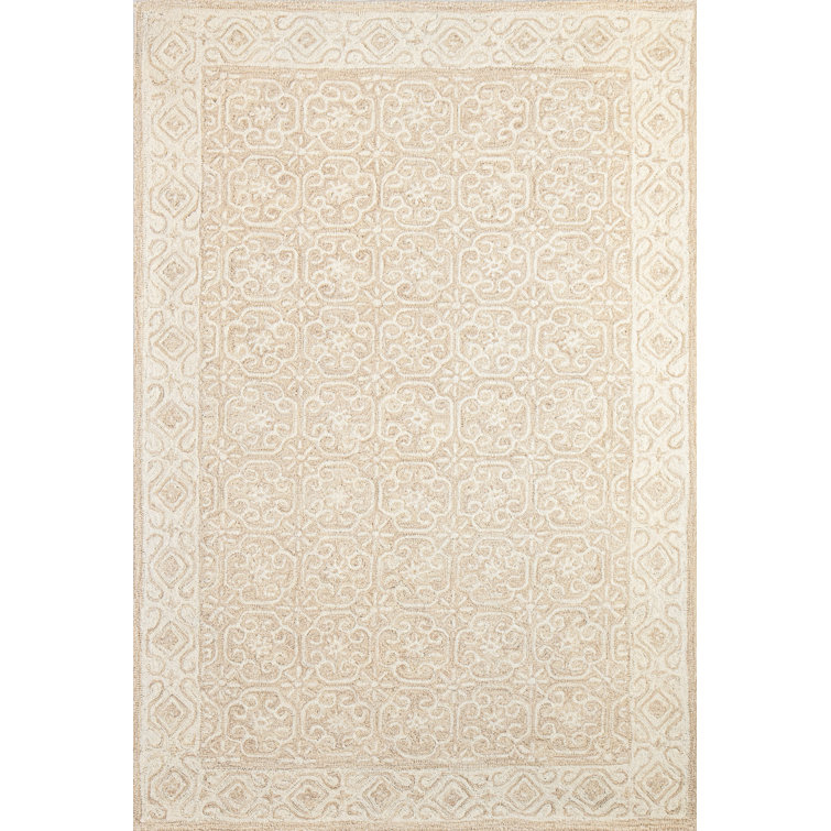 Handmade Beige Wool Rectangular 5' x 7' Tufted Area Rug