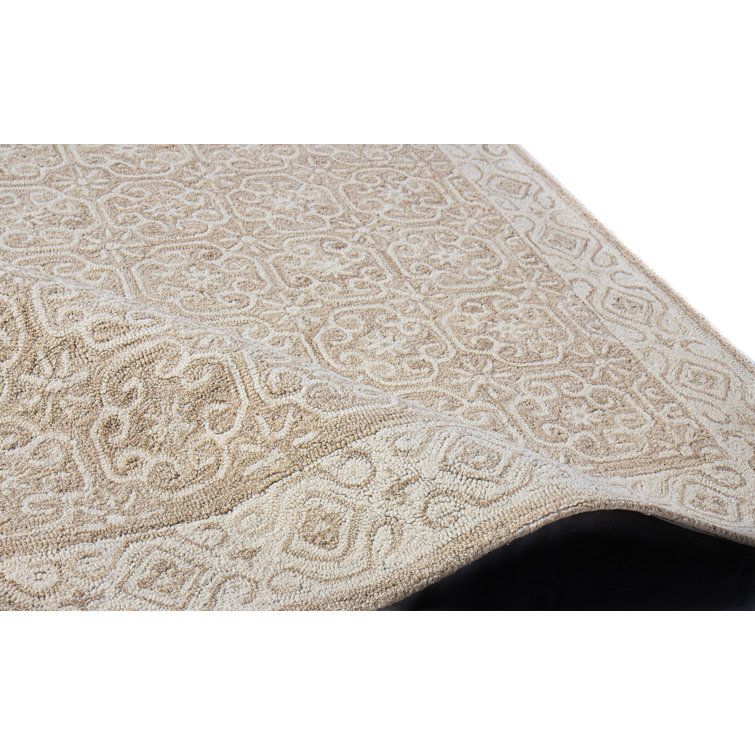 Handmade Beige Wool Rectangular 5' x 7' Tufted Area Rug