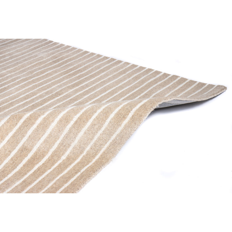 Beige and Off-White Hand Loomed Wool Rectangular Rug
