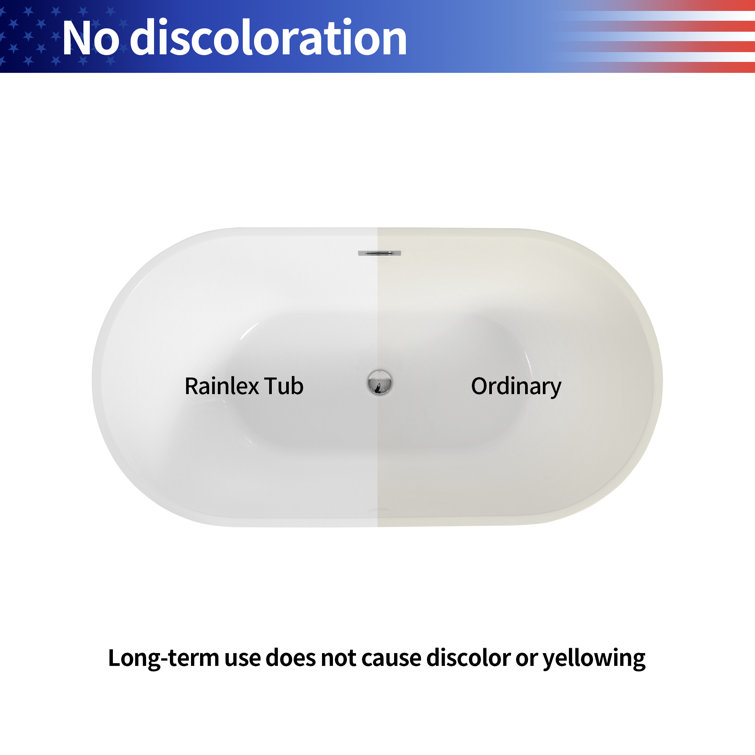 55'' Glossy White Acrylic Freestanding Oval Bathtub