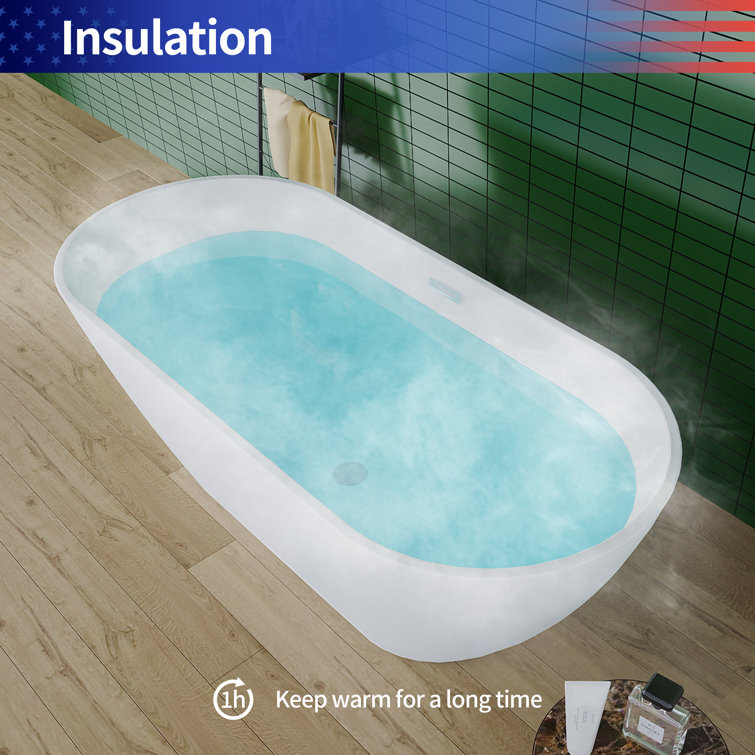 55'' Glossy White Acrylic Freestanding Oval Bathtub