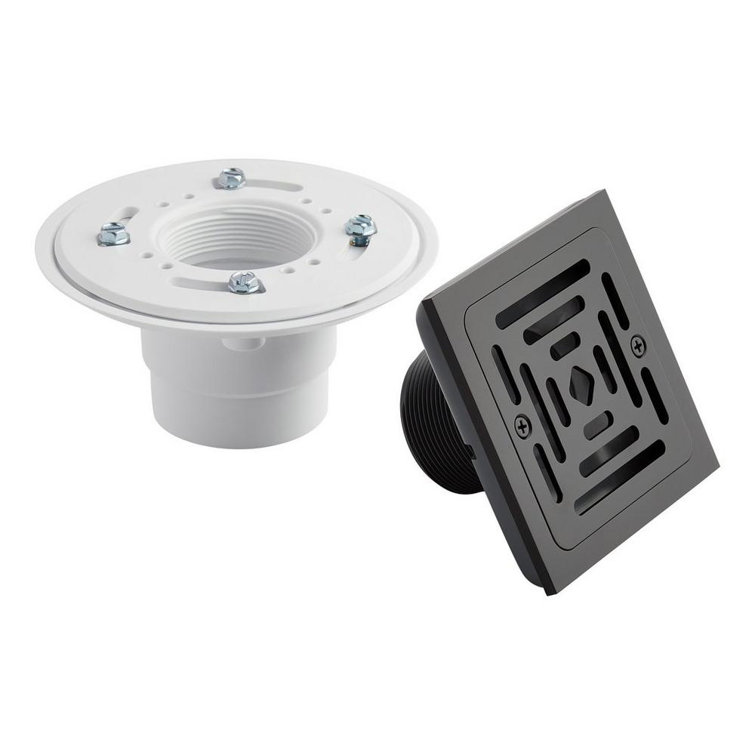 Matte Black Adjustable Square Shower Drain with PVC Connection