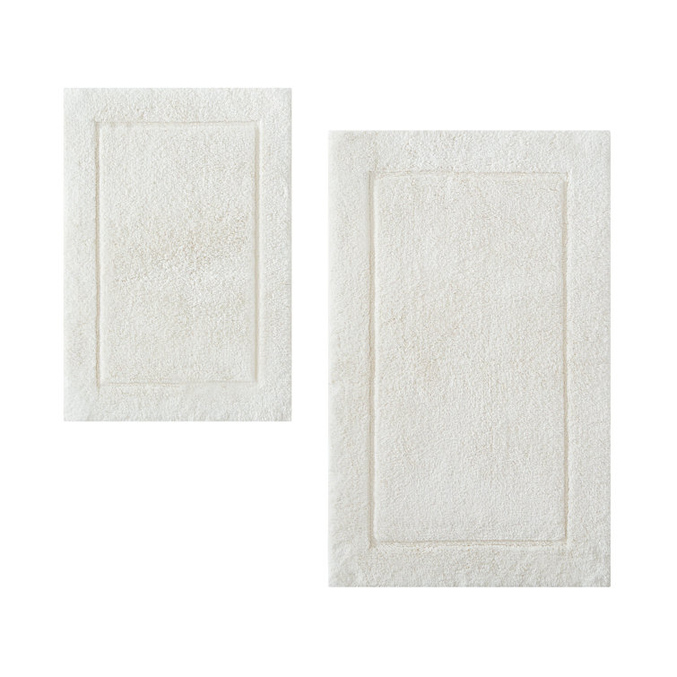 Beige Cotton 2-Piece Machine-Washable Bathroom Rug Set
