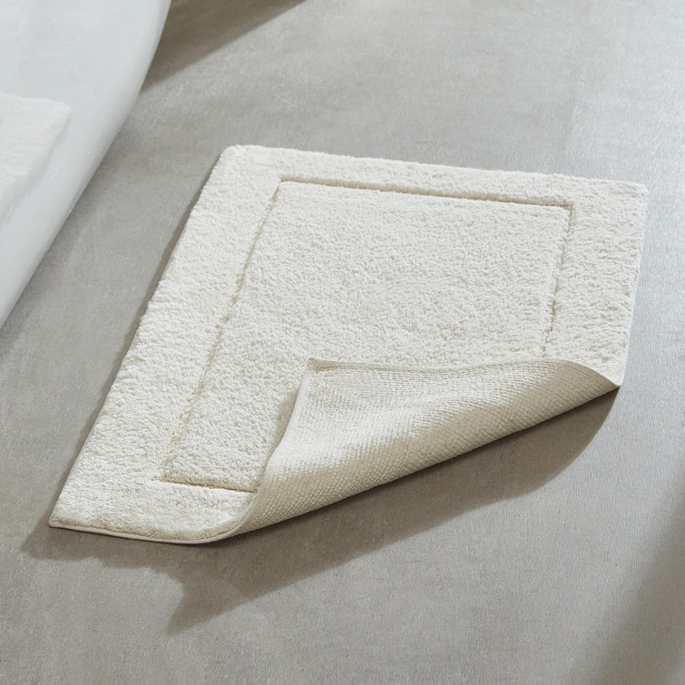 Beige Cotton 2-Piece Machine-Washable Bathroom Rug Set