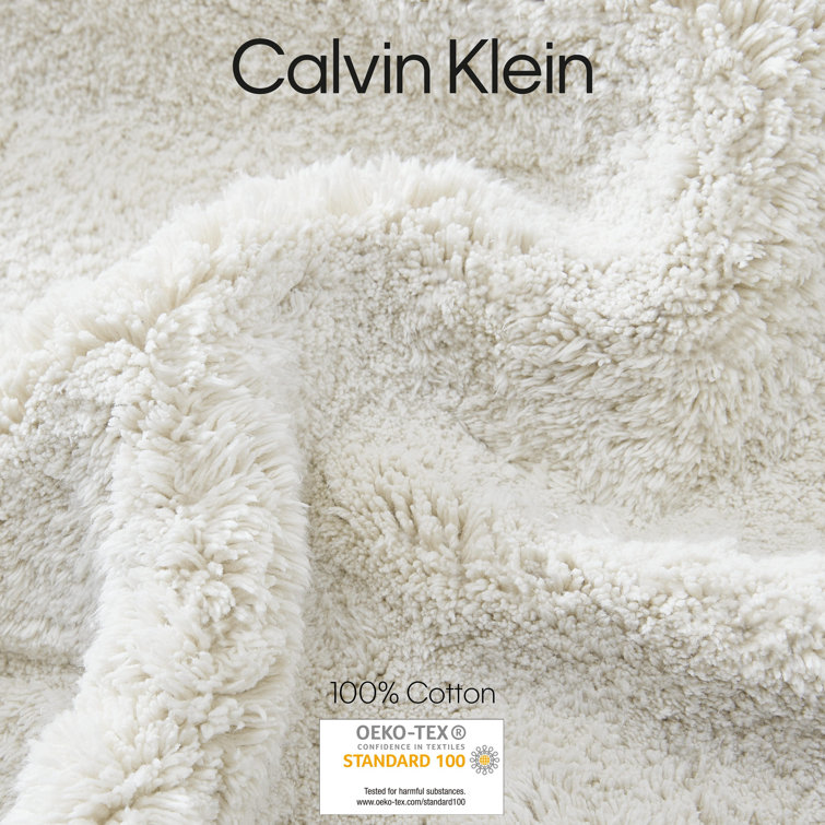 Beige Cotton 2-Piece Machine-Washable Bathroom Rug Set
