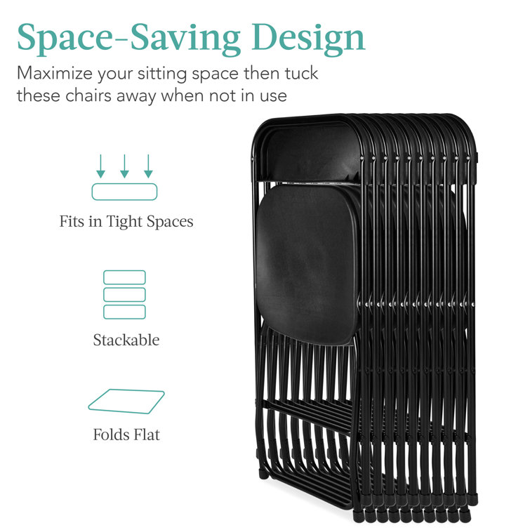 Black Steel Frame Folding Chairs Set of 10
