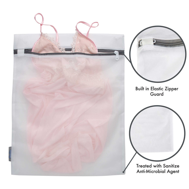 Large White Mesh Laundry Wash Bags with Zipper Closure