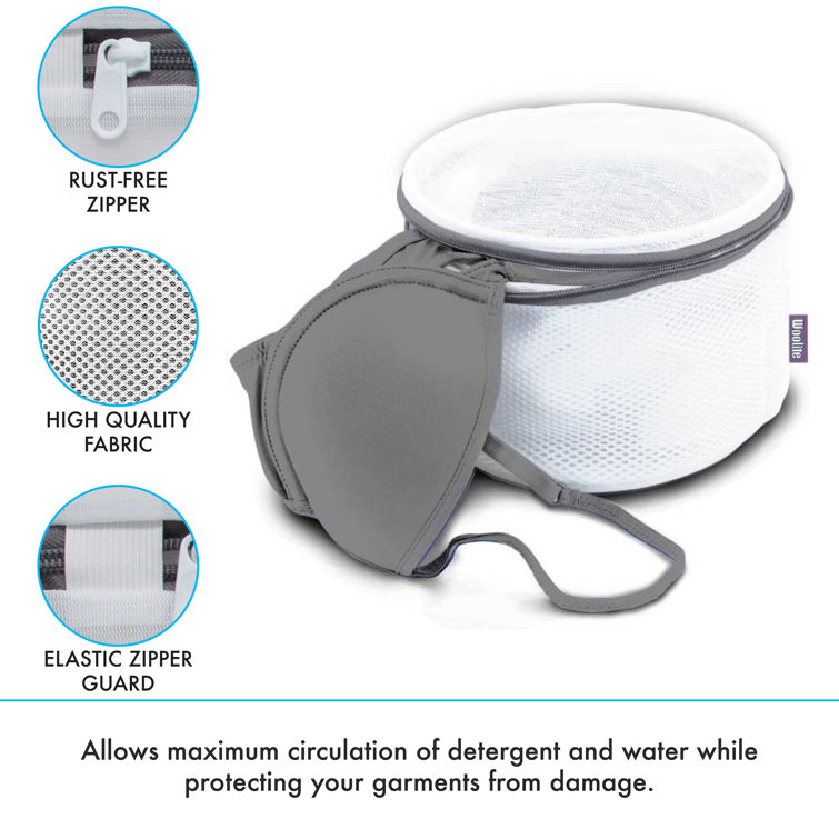 White Polyester Mesh Bra Wash Bags with Zip Closure, Set of 2