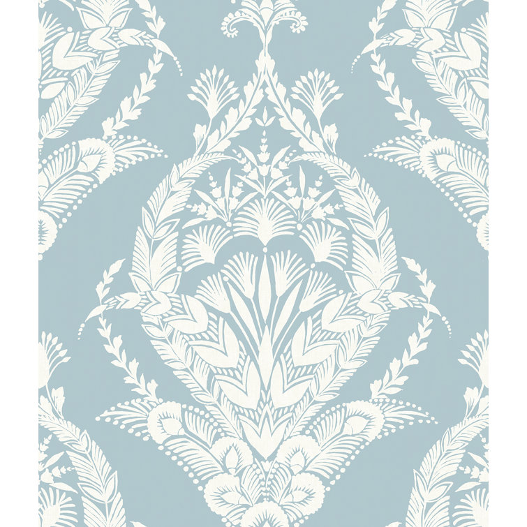 Arlie Light Blue Botanical Damask Non-Woven Wallpaper Roll