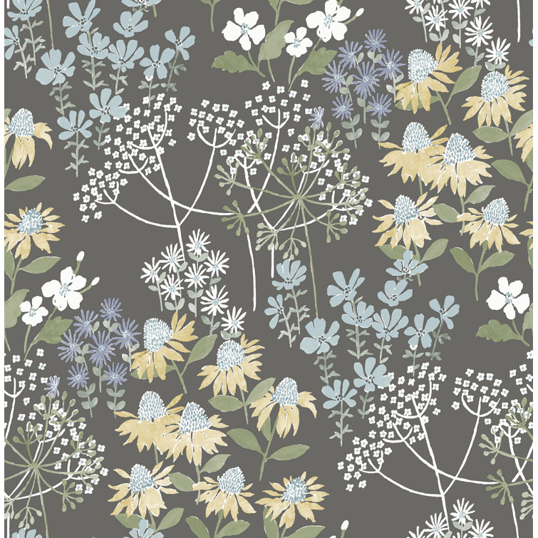 Grey Floral Non-Pasted Washable Wallpaper Roll