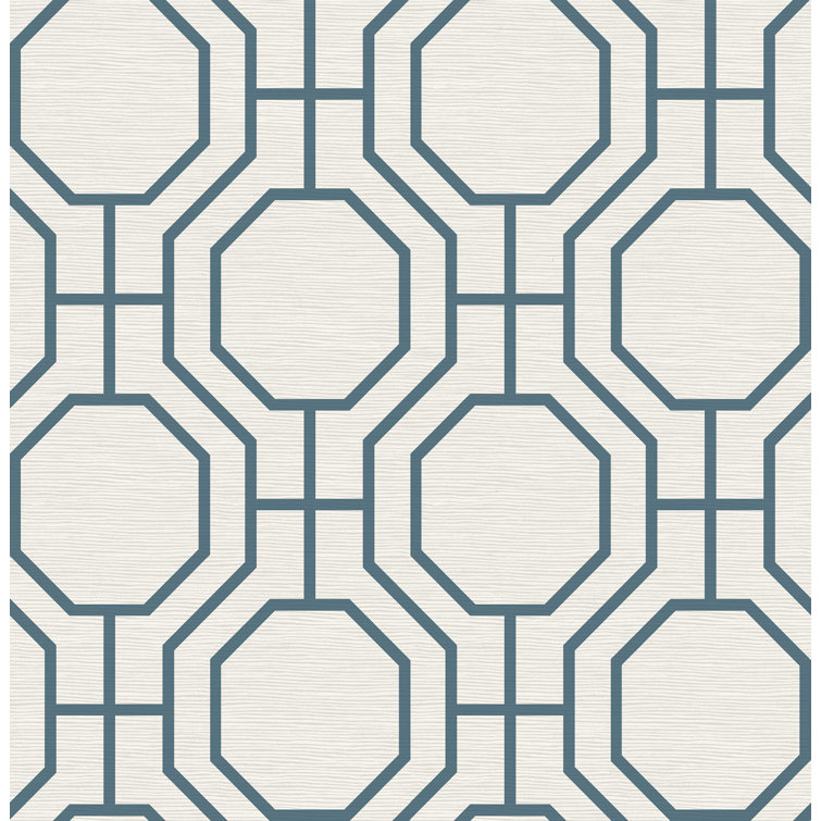 Blue Geometric Trellis Non-Pasted Grasscloth Wallpaper