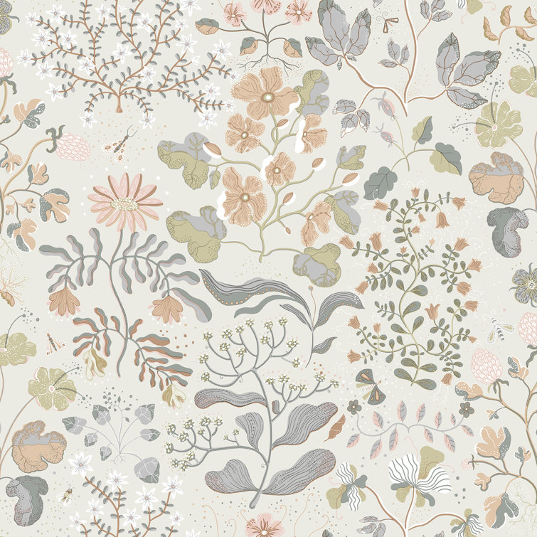 Groh Grey Floral Non-Pasted Washable Wallpaper Roll