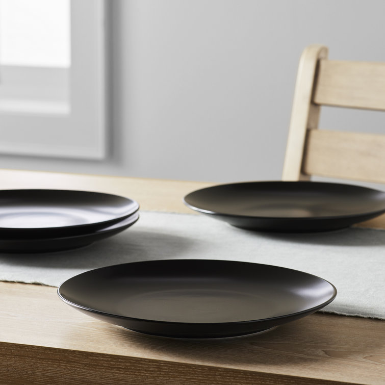Black Ceramic Round Dinner Plates, Set of 4