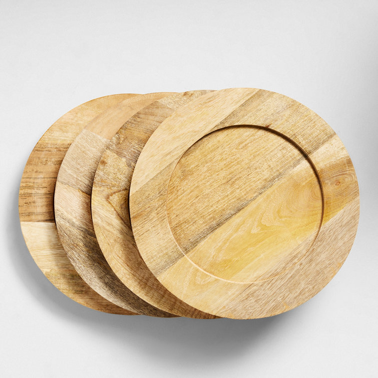 Natural Mango Wood Round Charger Plates, Set of 4