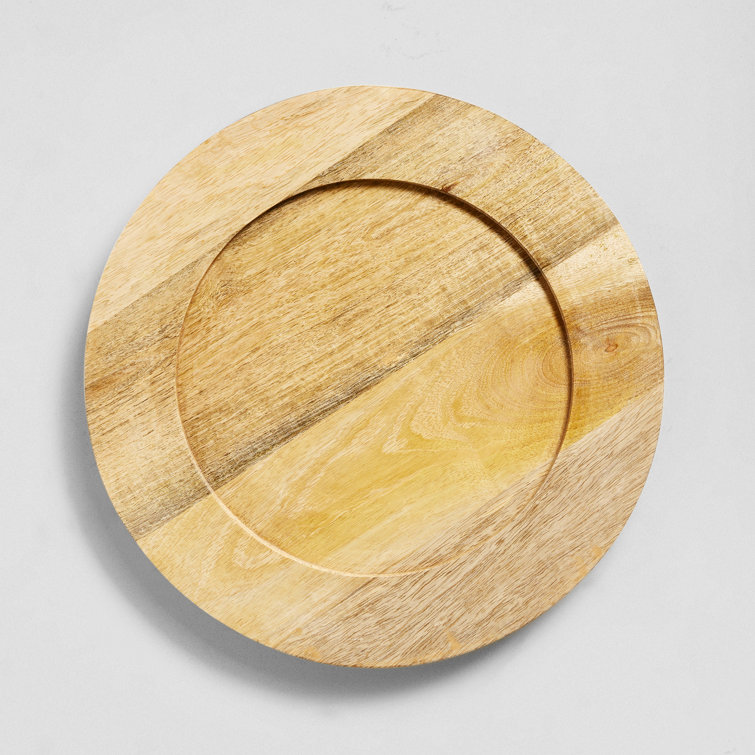 Natural Mango Wood Round Charger Plates, Set of 4