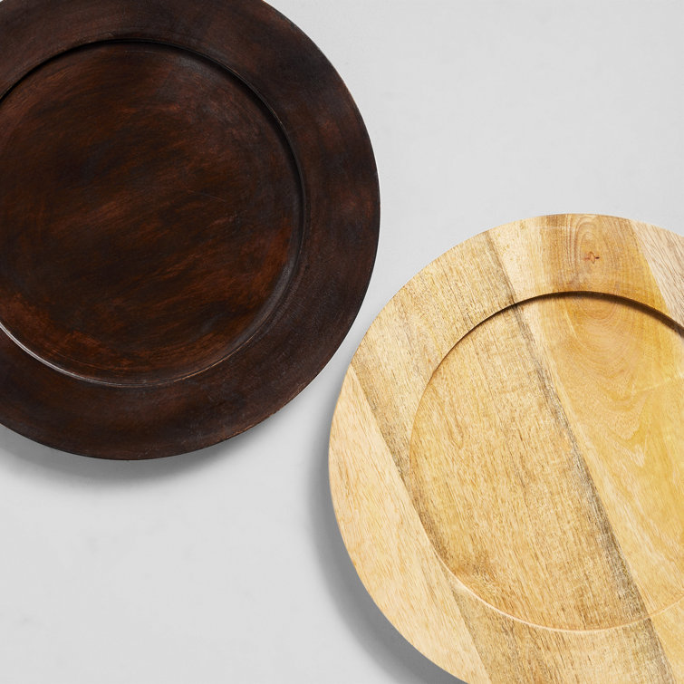Natural Mango Wood Round Charger Plates, Set of 4