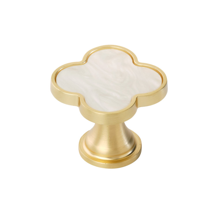 Gold and Mother of Pearl Clover Cabinet Knob, 1-1/4 inch