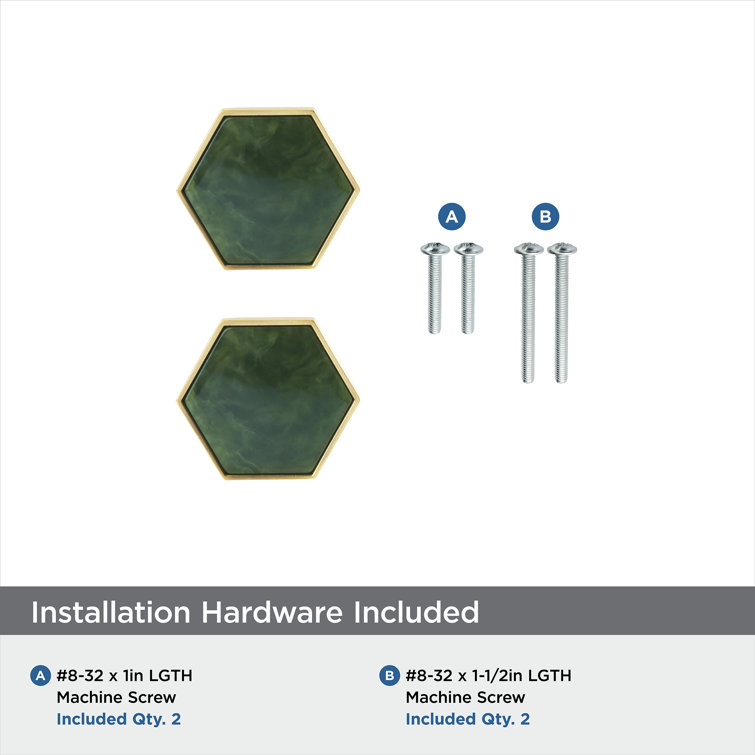 Gold and Emerald Green Hexagon Cabinet Knob 1-5/16 inch