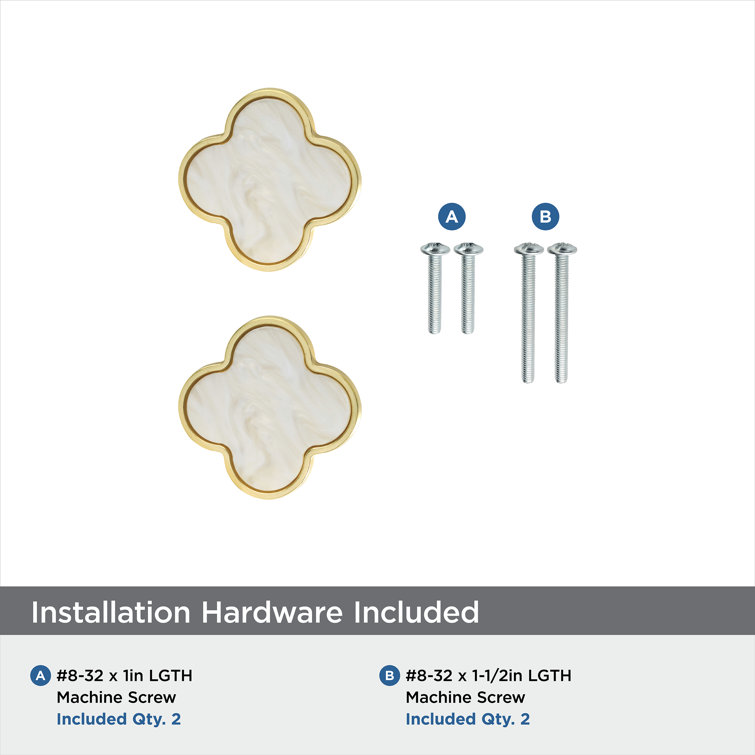 Gold and Mother of Pearl Clover Cabinet Knob, 1-1/4 inch