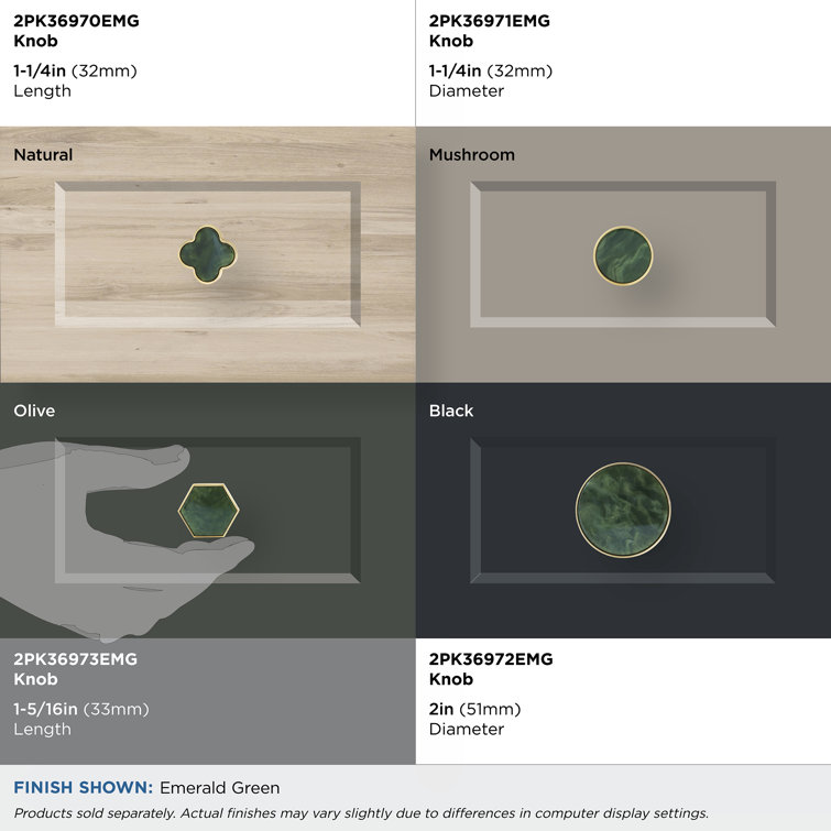 Gold and Emerald Green Hexagon Cabinet Knob 1-5/16 inch