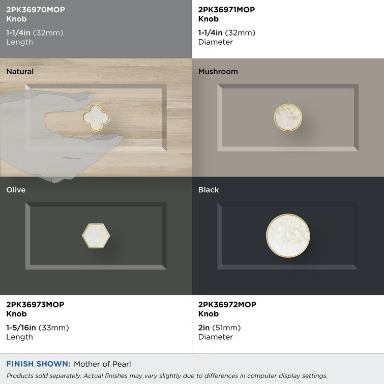 Gold and Mother of Pearl Clover Cabinet Knob, 1-1/4 inch