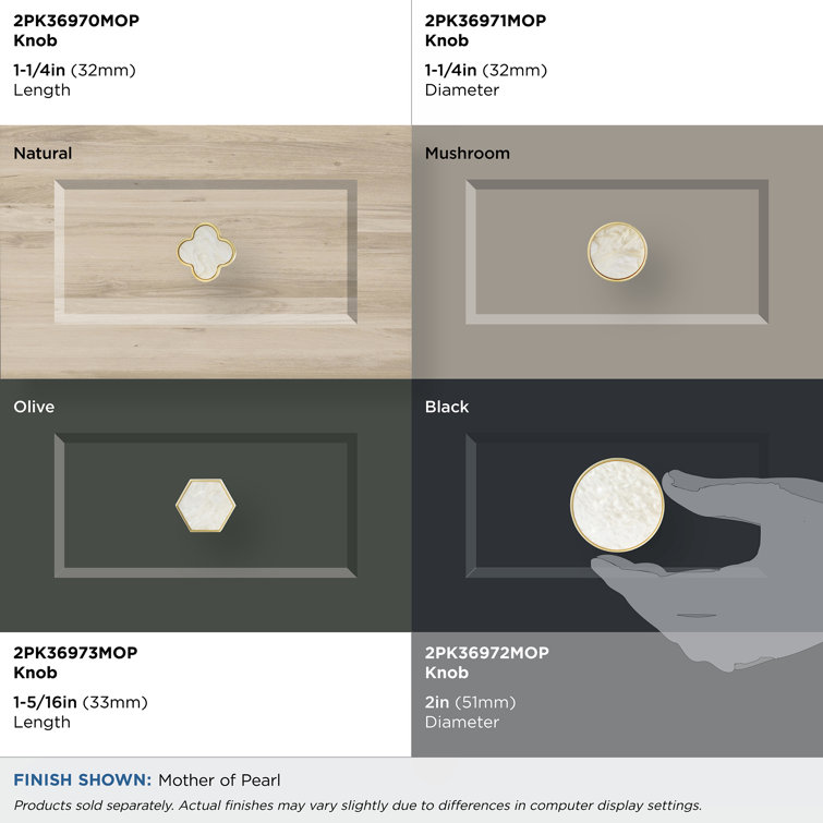 Gold and Mother of Pearl Round 2" Cabinet Knob Set