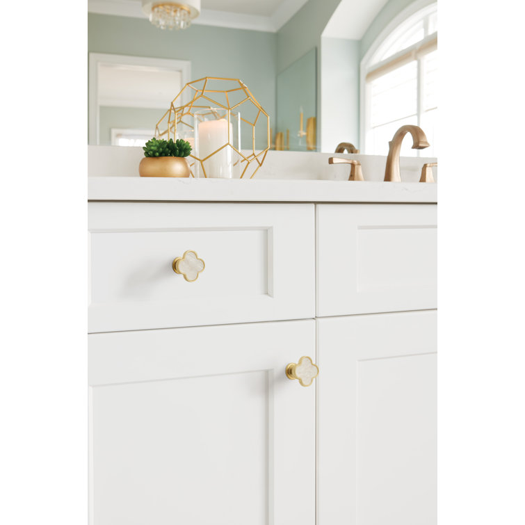 Gold and Mother of Pearl Clover Cabinet Knob, 1-1/4 inch