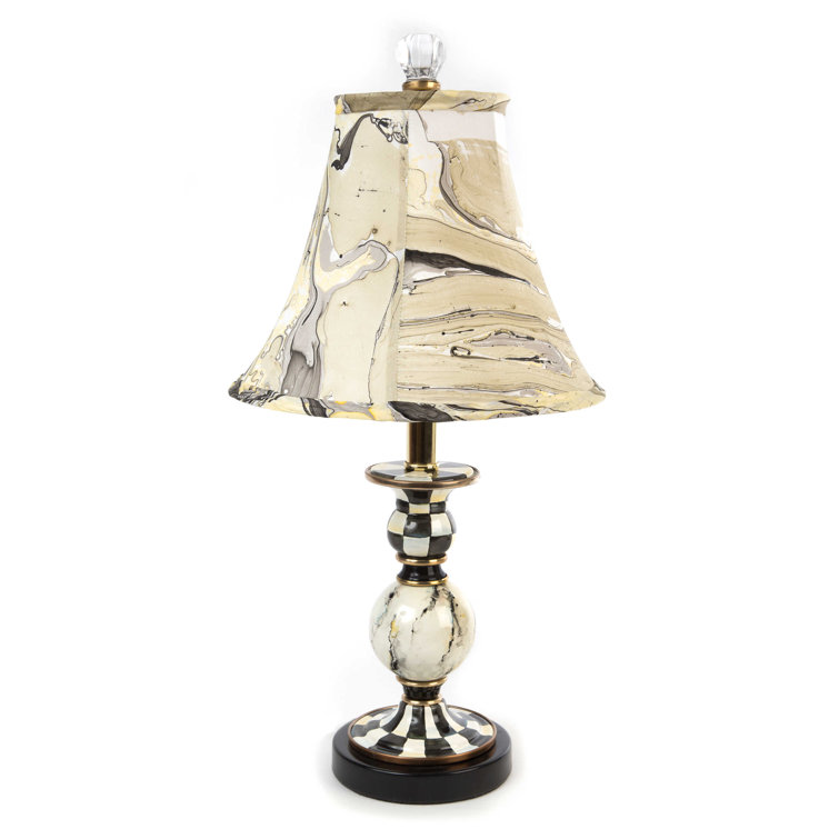 Brass and Silk Bell Shade Candlestick Lamp