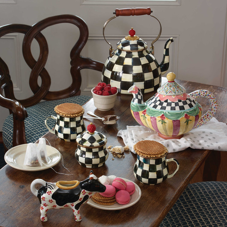 Black and White Checkered Vitreous Finish Sugar Pot with Red Knob