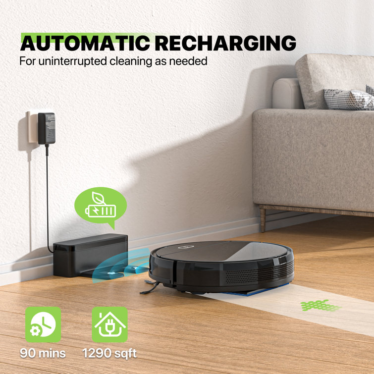 Black Cordless Bagless Robot Vacuum with HEPA Filter