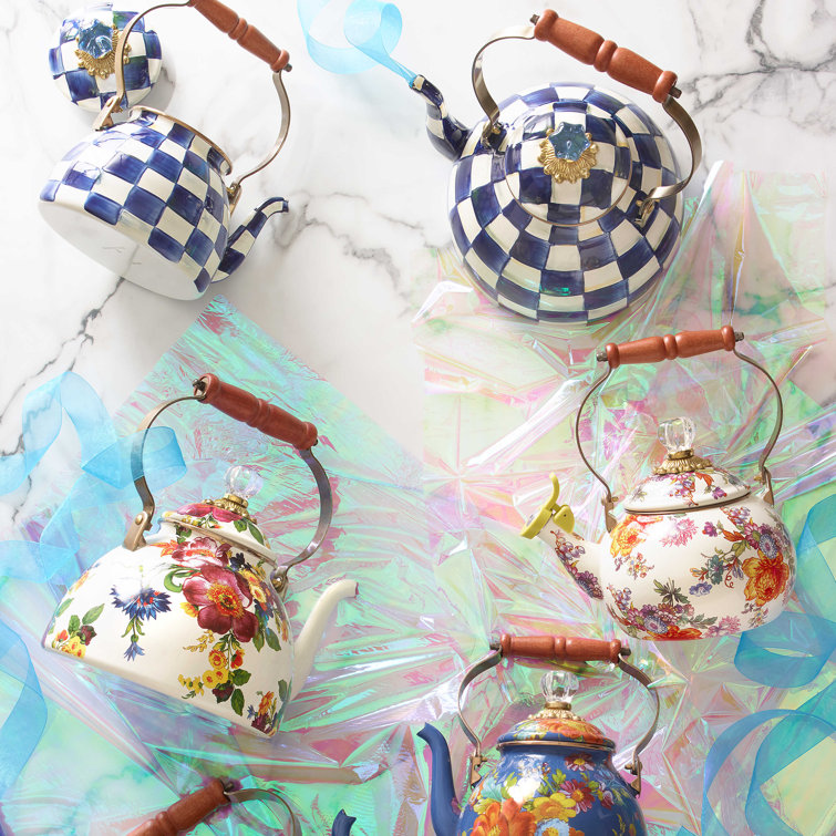 Royal Check Blue and White Enamel Extra Small Kettle