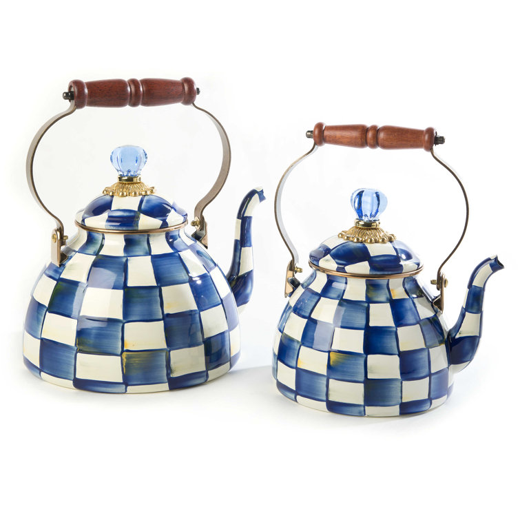 Royal Check Blue and White Enamel Extra Small Kettle