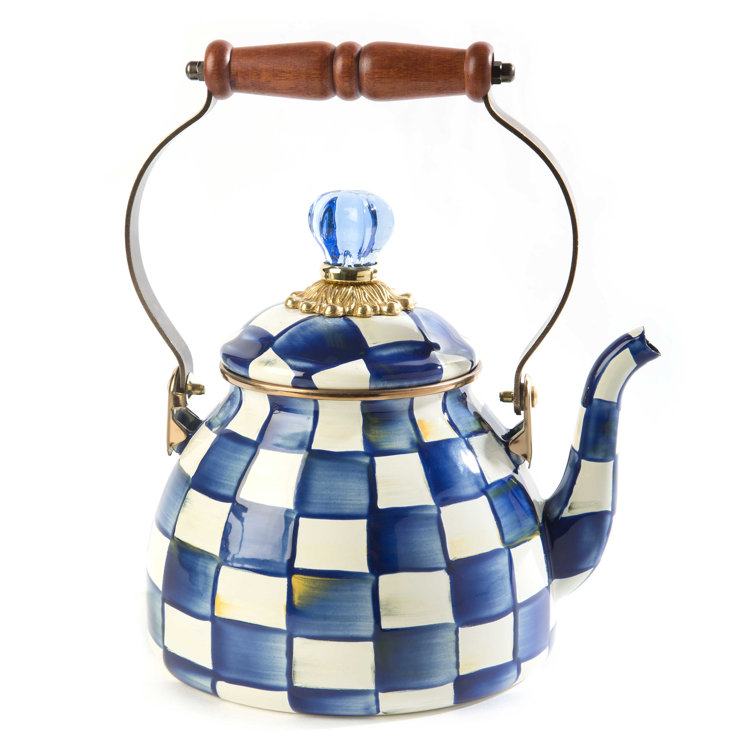 Royal Check Blue and White Enamel Extra Small Kettle