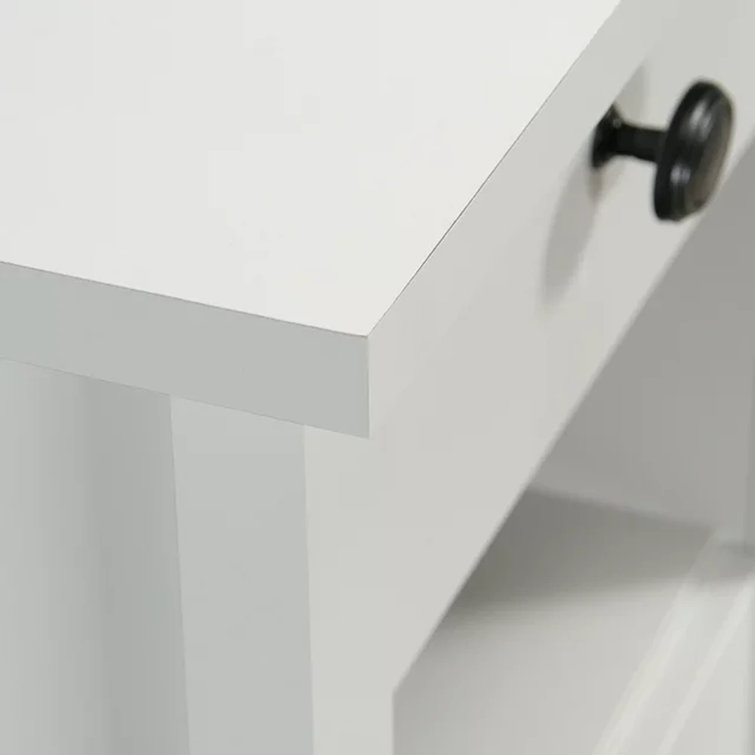 Soft White L-Shaped Executive Desk with Drawer and Filing Cabinet