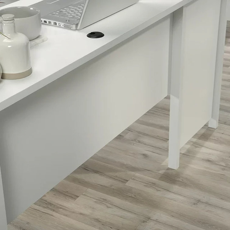 Soft White L-Shaped Executive Desk with Drawer and Filing Cabinet
