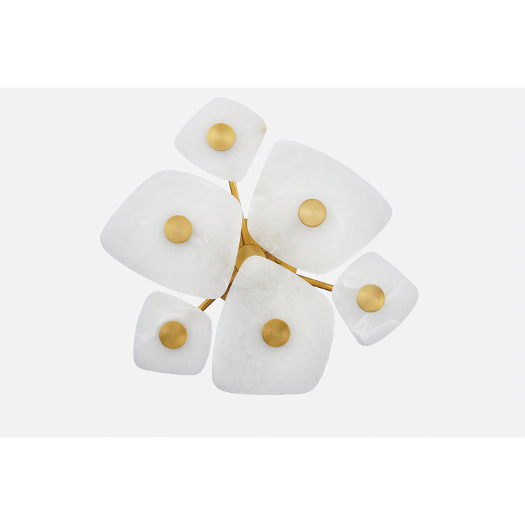 Aged Brass 6-Light LED Semi-Flush Mount with Alabaster Shades