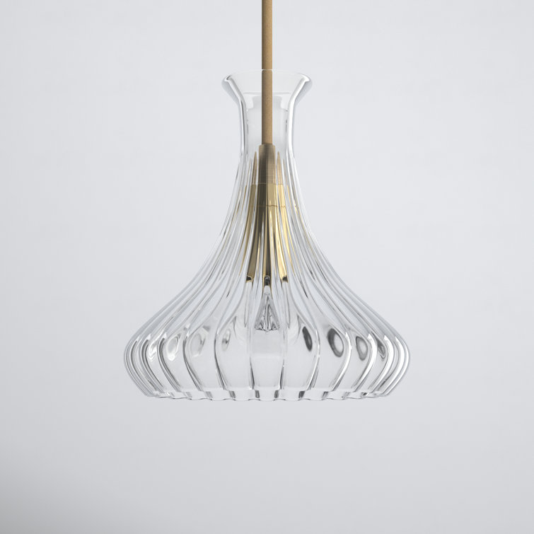 Antique Brass Mini Pendant with Clear Ribbed Glass Shade