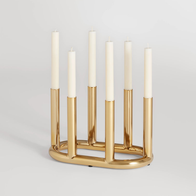 Large Brass Metal Candelabra with Shiny Steel Pillars