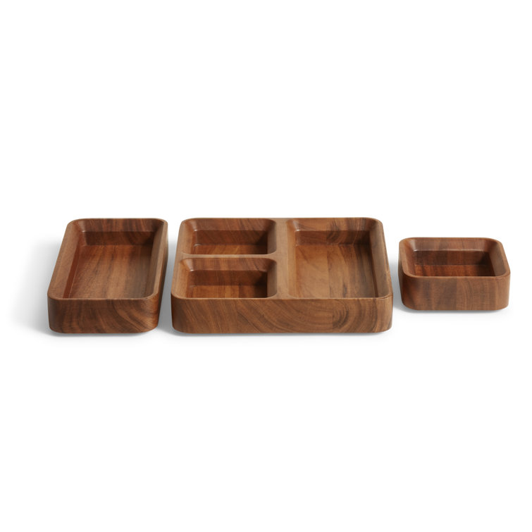 Acacia Wood Beveled Desk Organizer Tray