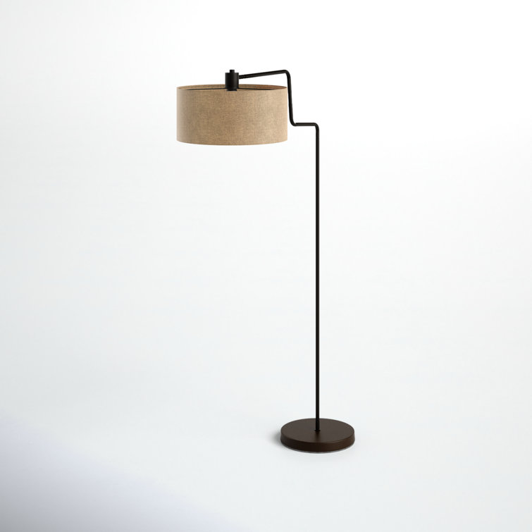 Antique Bronze Mid-Century Modern Adjustable Floor Lamp with Woven Shade