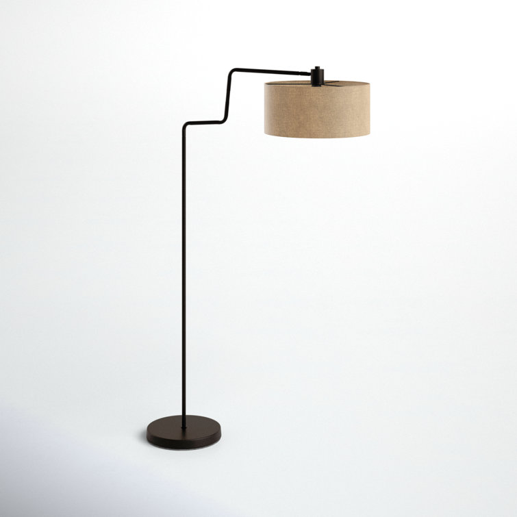 Antique Bronze Mid-Century Modern Adjustable Floor Lamp with Woven Shade