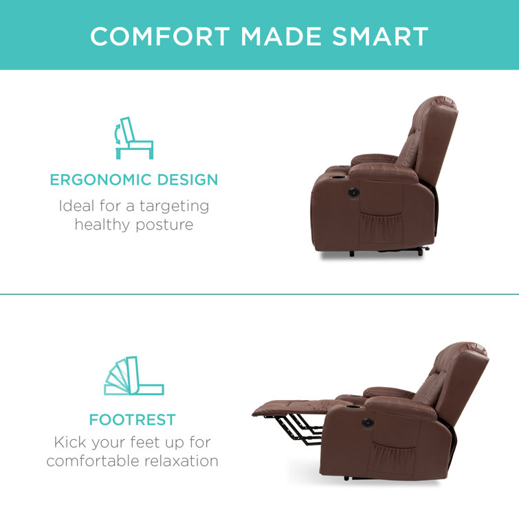 Brown Faux Leather Electric Power Lift Recliner with Heat and Massage