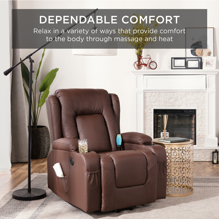 Brown Faux Leather Electric Power Lift Recliner with Heat and Massage