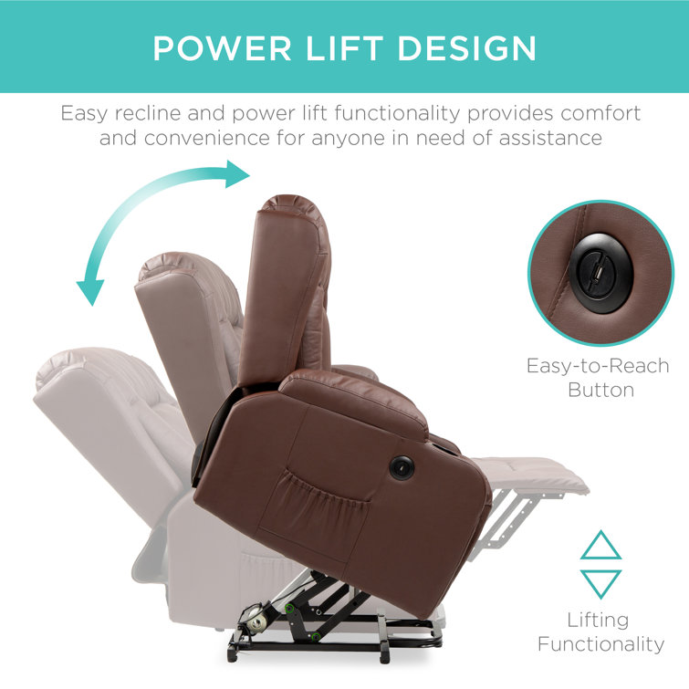 Brown Faux Leather Electric Power Lift Recliner with Heat and Massage