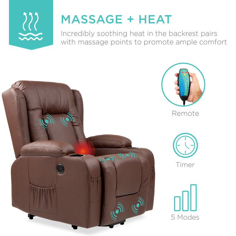 Brown Faux Leather Electric Power Lift Recliner with Heat and Massage