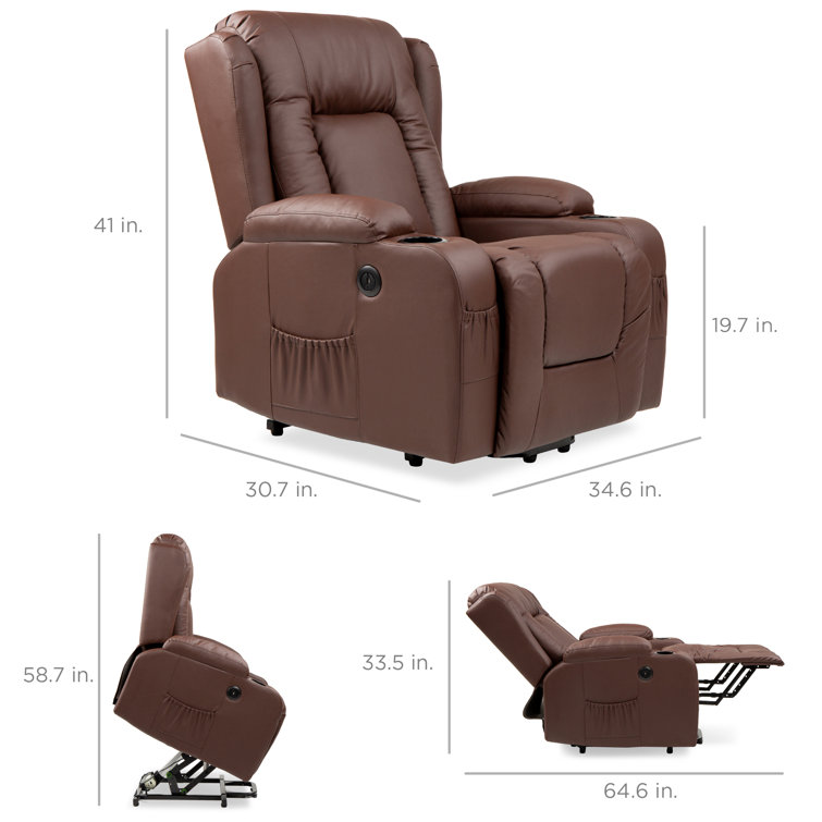 Brown Faux Leather Electric Power Lift Recliner with Heat and Massage