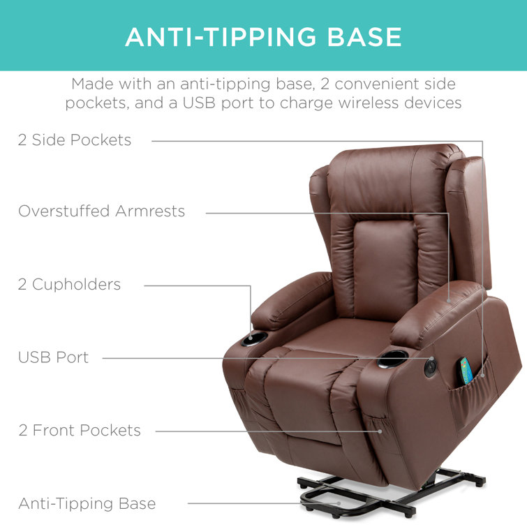 Brown Faux Leather Electric Power Lift Recliner with Heat and Massage