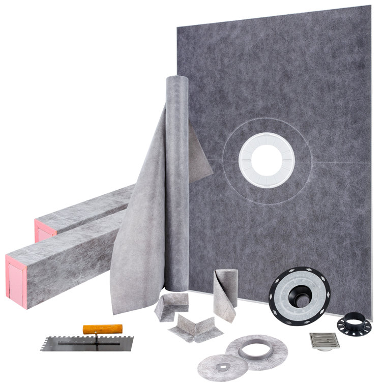 Gray Rectangular Single Shower Base with Round Drain